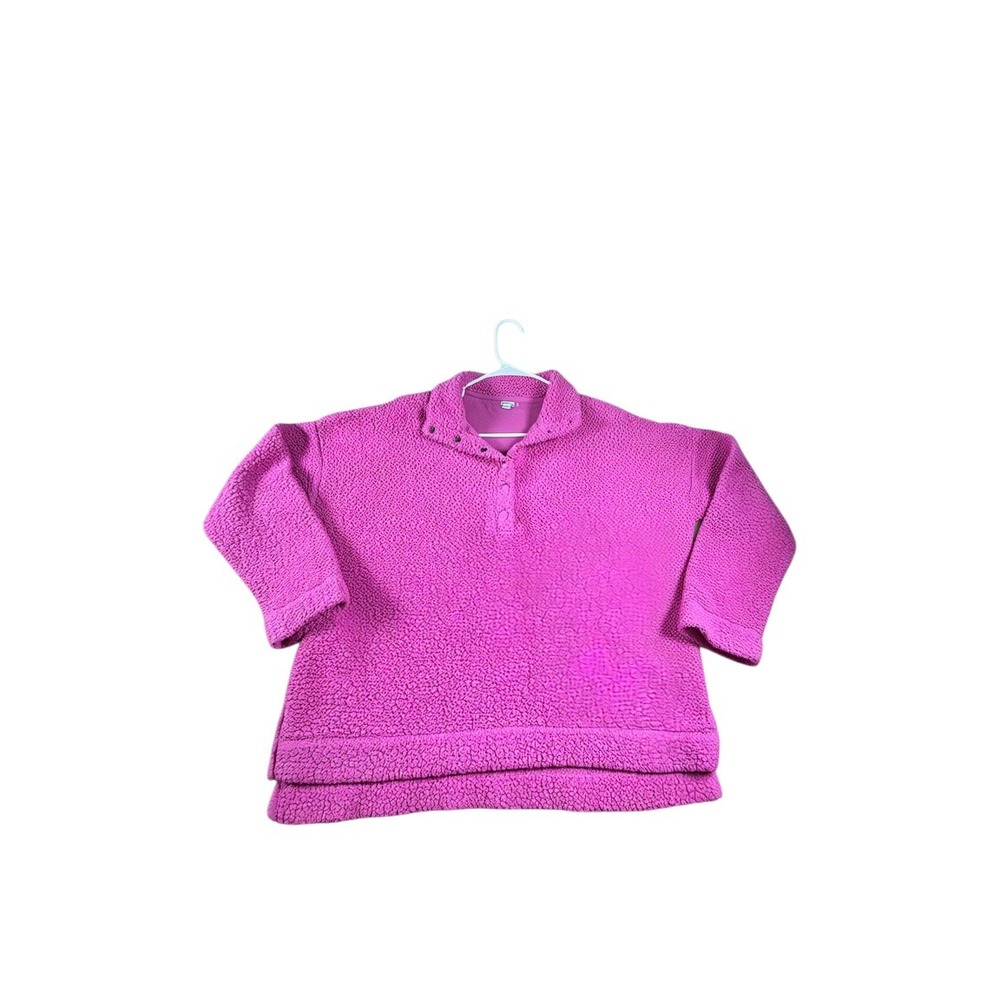 Aerie Women Magenta Pink Sherpa Snap Neck Pullover Fleece Sweatshirt S/P